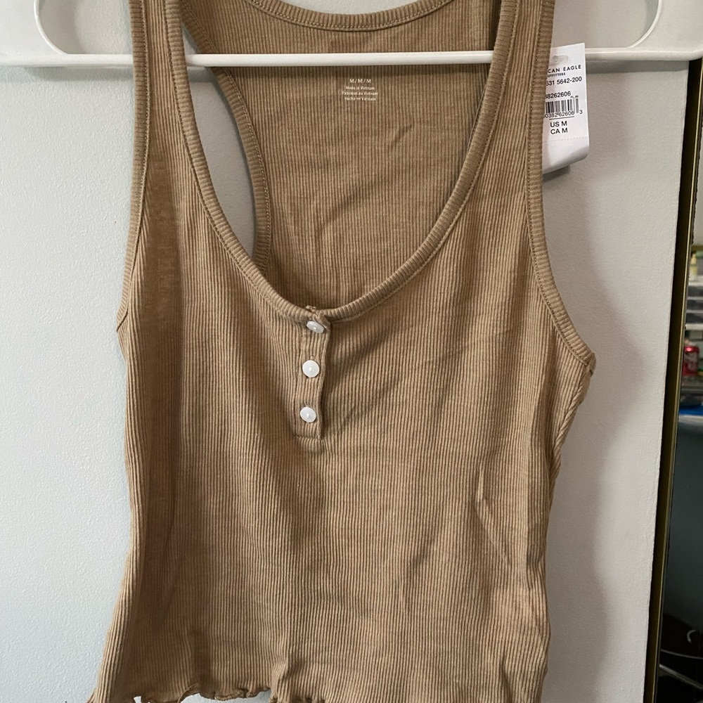American Eagle Outfitters Tan Fitted Crop Tank Top